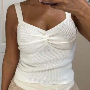Elegant Cream Ribbed Women's Top